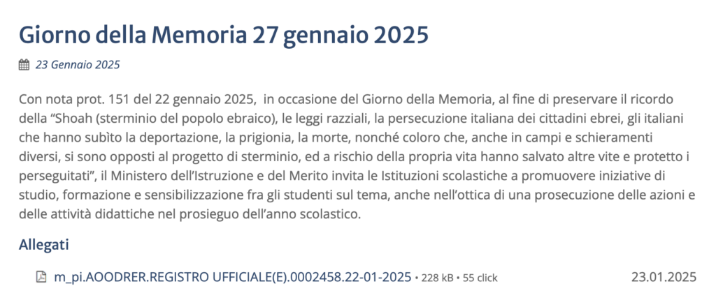 Nota prot. 151 USRER Giorno della Memoria 27 gennaio 2025